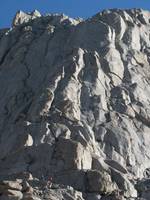 Beth and Mike at the base of the South Buttress of Pingora. (Category:  Rock Climbing)