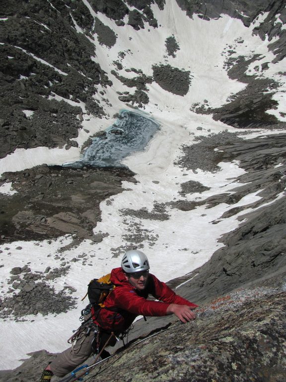 Mike nearing the top of Pingora. (Category:  Rock Climbing)