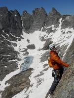 Me at the top of the last pitch on the South Buttress of Pingora. (Category:  Rock Climbing)