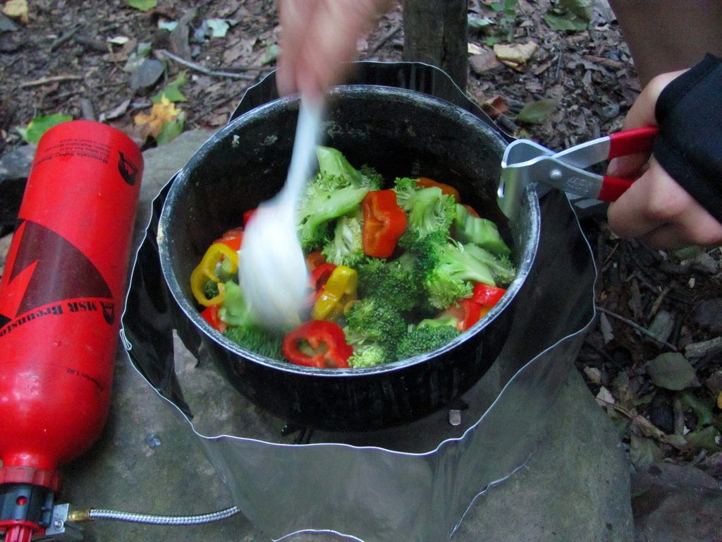 Stir frying some veggies to go with the gnocchi. (Category:  Rock Climbing)