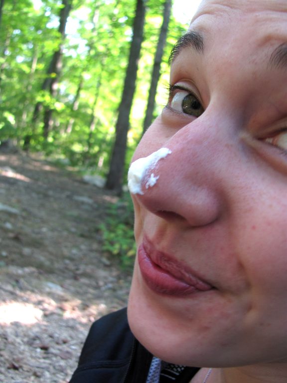 Molly did that deliberately to get more whipped cream. (Category:  Rock Climbing)