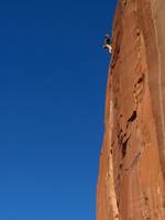 Guy leading Crack Attack. (Category:  Rock Climbing)