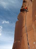 Keith leading Scarface. (Category:  Rock Climbing)