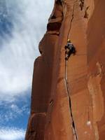 Aramy leading Scarface. (Category:  Rock Climbing)