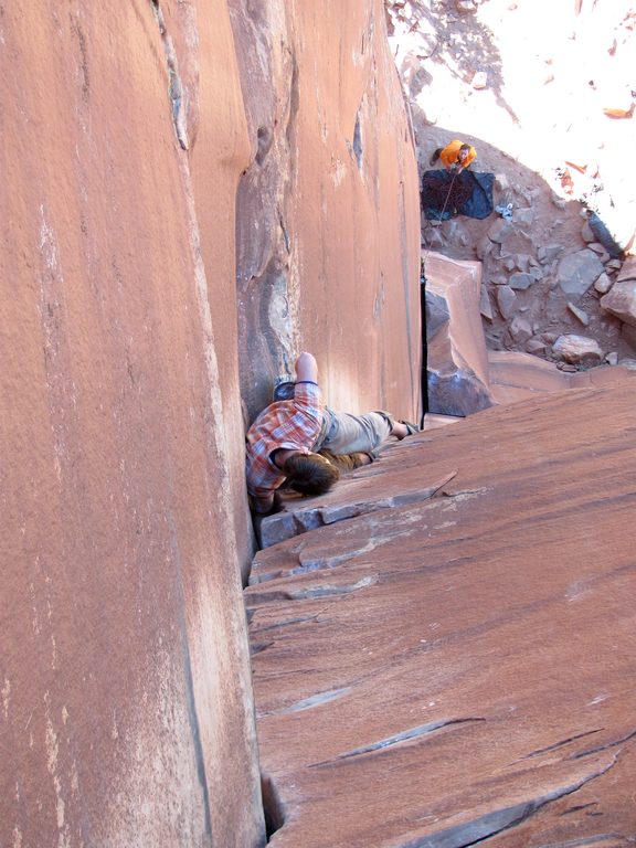 Guy leading Incredible Hand Crack. (Category:  Rock Climbing)