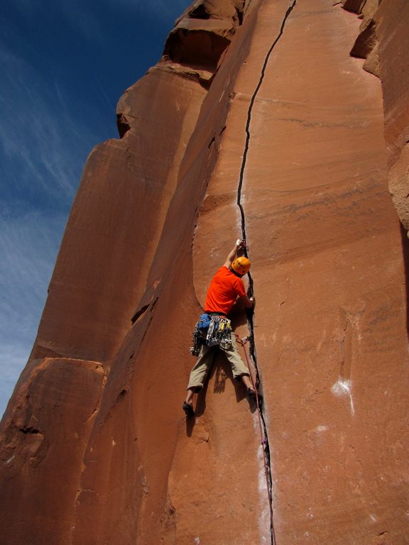 Keith leading Scarface. (Category:  Rock Climbing)