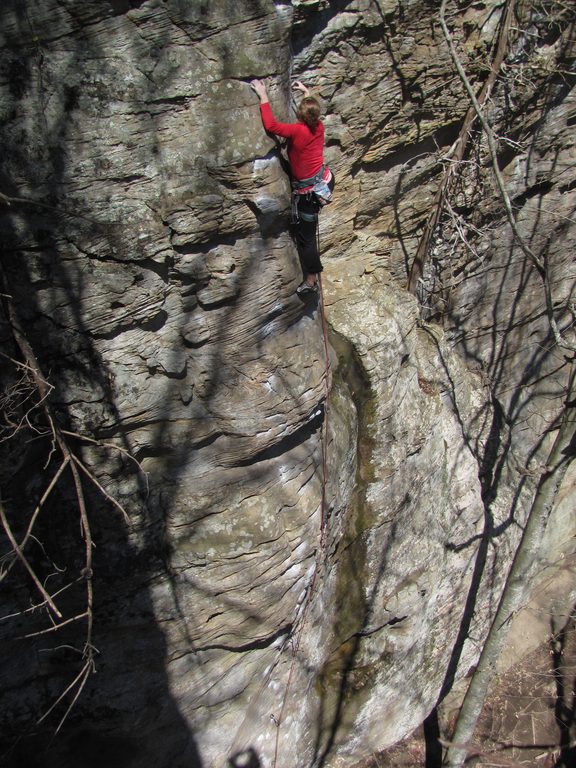 Unfortunately, the best angle and lighting was when she was lower, but I didn't have my camera ready. (Category:  Rock Climbing)