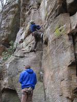 Josh leading Fire and Brimstone. (Category:  Rock Climbing)