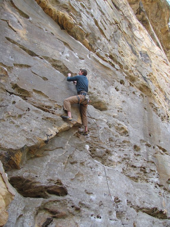 Guy leading Breakfast Burrito. (Category:  Rock Climbing)