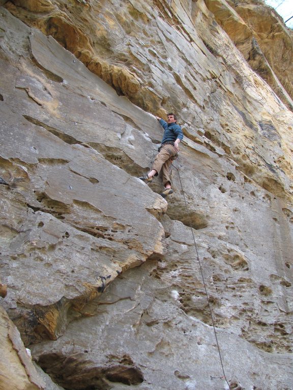 Guy leading Breakfast Burrito. (Category:  Rock Climbing)