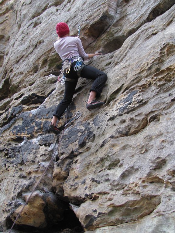 Amy leading Make a Wish. (Category:  Rock Climbing)