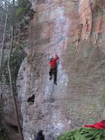 Me leading To Defy The Laws Of Tradition. (Category:  Rock Climbing)