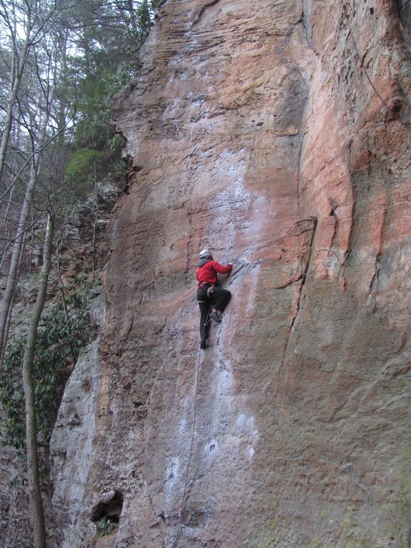 Me leading To Defy The Laws Of Tradition. (Category:  Rock Climbing)