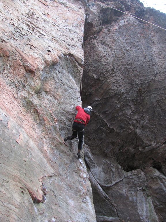 The one free move I managed to pull on Too Many Puppies. (Category:  Rock Climbing)