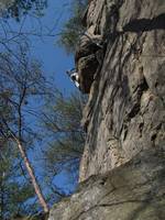 Adam up high on Kentucky Pinstripe. (Category:  Rock Climbing)