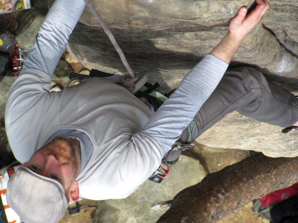 Taylor posing for his calendar cover portrait. (Category:  Rock Climbing)