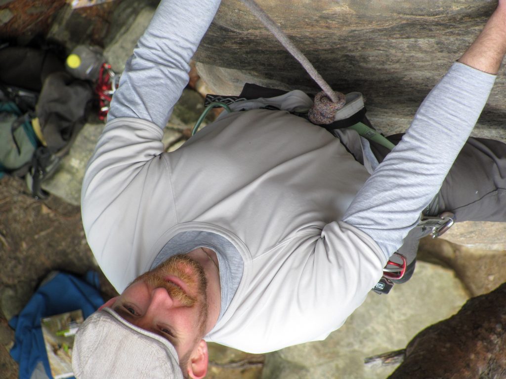 Taylor posing for his calendar cover portrait. (Category:  Rock Climbing)