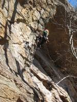 Amy leading A Brief History of Climb. (Category:  Rock Climbing)