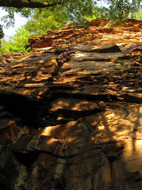 Awesome sunset lighting up the wall as Dave finishes Lieback and Enjoy It. (Category:  Rock Climbing)