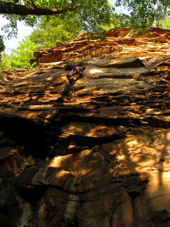 Awesome sunset lighting up the wall as Dave finishes Lieback and Enjoy It. (Category:  Rock Climbing)