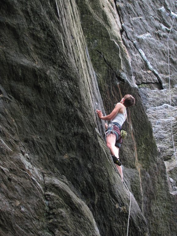 Anna climbing Armed and Dangerous.  Her first time ever on the classic climb. (Category:  Rock Climbing)