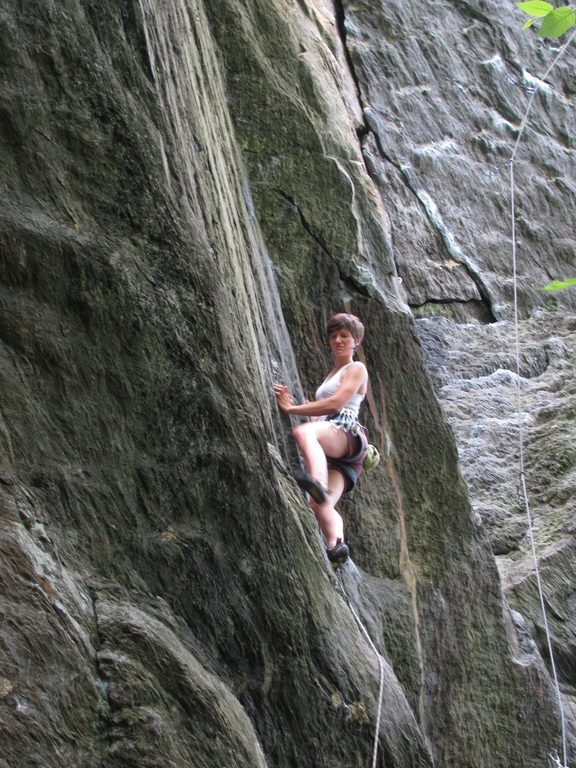 Anna climbing Armed and Dangerous.  Her first time ever on the classic climb. (Category:  Rock Climbing)