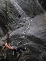 Anna sending China Beach (5.14b) in Chacos. (Category:  Rock Climbing)