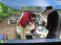 Making pancakes in the rain. (Category:  Rock Climbing)