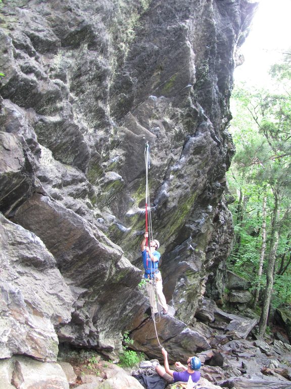 Stick clipping up Noodle. (Category:  Rock Climbing)