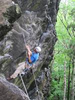 Stick clipping up Noodle. (Category:  Rock Climbing)
