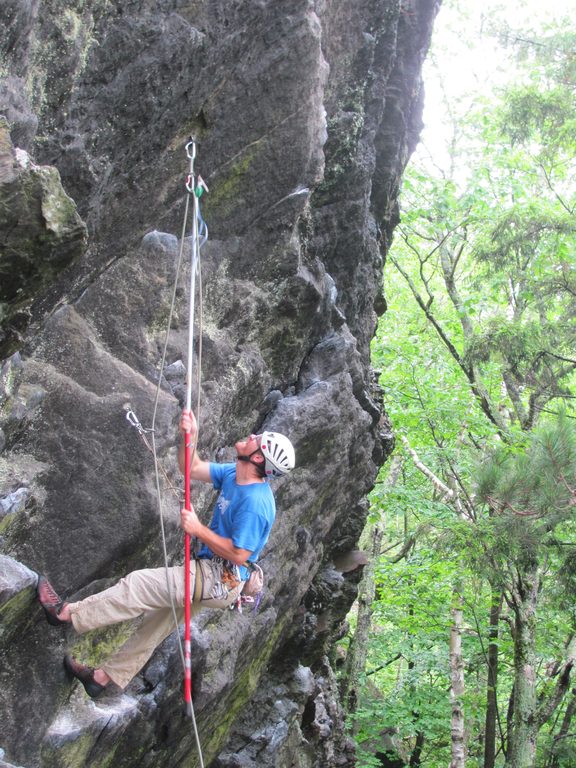 Stick clipping up Noodle. (Category:  Rock Climbing)