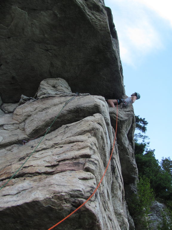 Anna leading the High E pitch. (Category:  Rock Climbing)