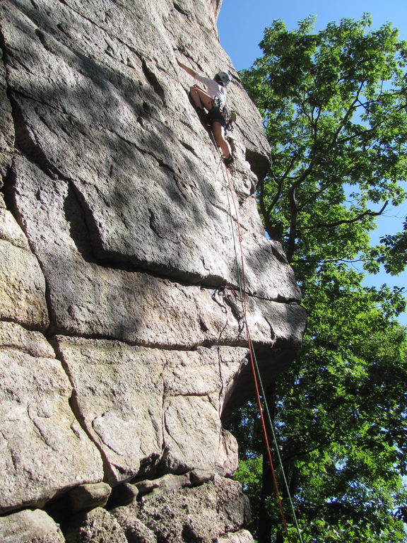 Anna leading Birdland Instantly. (Category:  Rock Climbing)