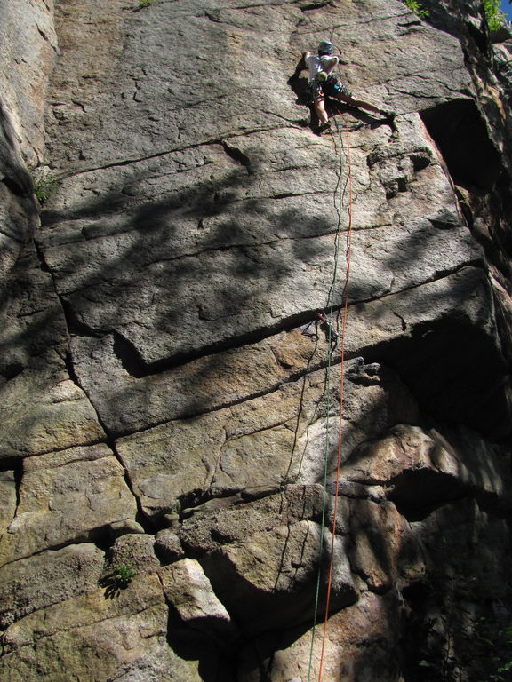 Anna leading Birdland Instantly. (Category:  Rock Climbing)