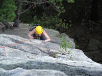 Katie making the crux moves on RMC. (Category:  Rock Climbing)