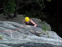 Katie making the crux moves on RMC. (Category:  Rock Climbing)