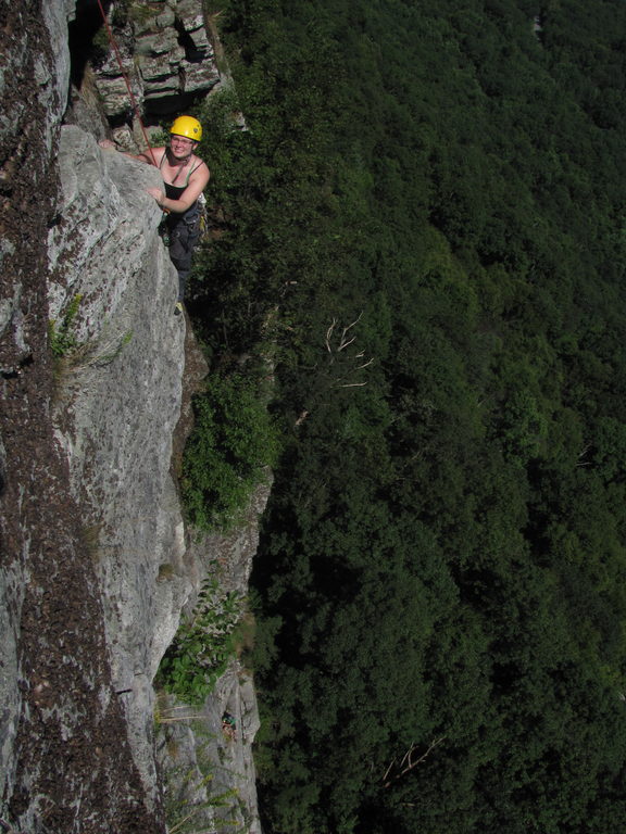 Katie at the top of Beginner's Delight. (Category:  Rock Climbing)