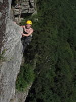 Katie at the top of Beginner's Delight. (Category:  Rock Climbing)