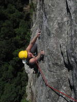 Katie making the final moves on Beginner's Delight. (Category:  Rock Climbing)