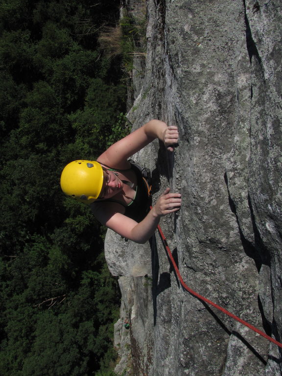 Katie making the final moves on Beginner's Delight. (Category:  Rock Climbing)