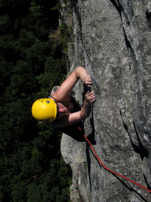 Katie making the final moves on Beginner's Delight. (Category:  Rock Climbing)