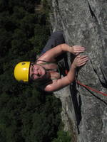 Katie making the final moves on Beginner's Delight. (Category:  Rock Climbing)