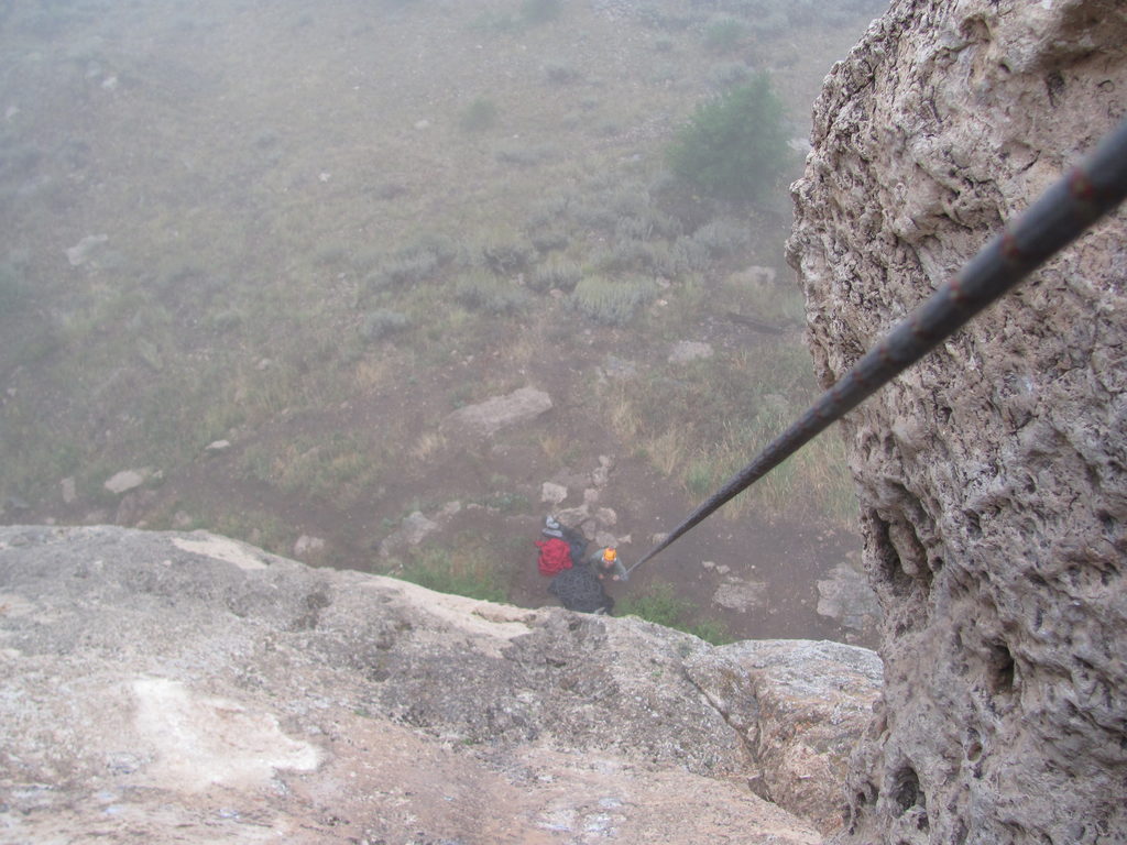 Looking down at Adam from the Beer Bong anchors. (Category:  Rock Climbing)