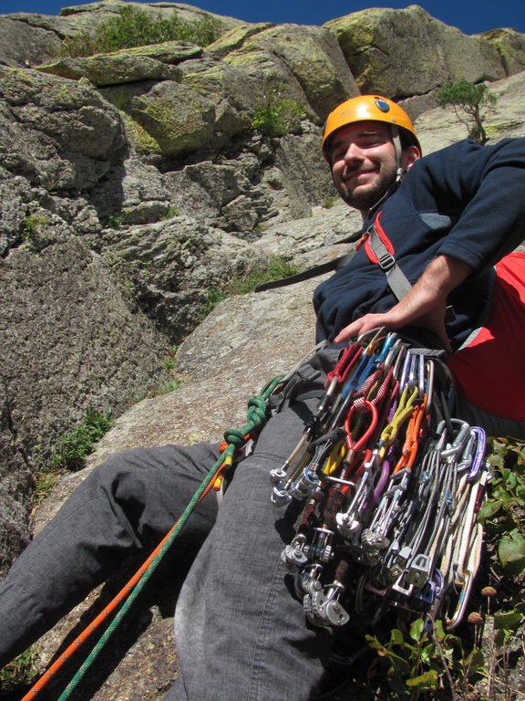 Adam at the start of Soler. (Category:  Rock Climbing)