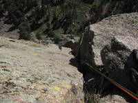 Looking down at Adam from the top of Soler. (Category:  Rock Climbing)