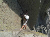 Leader of the party behind us on El Matador. (Category:  Rock Climbing)