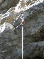 Dick and Natalie pulled their rope and it did this in a draw part way down the climb. (Category:  Rock Climbing)