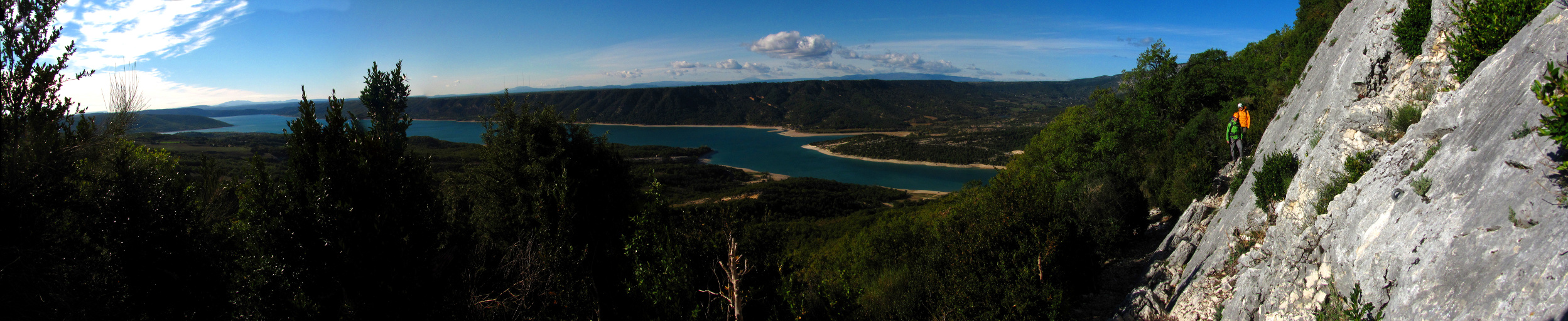 Panorama of Jess and Emily above Lac de Sainte-Croix. (Category:  Travel)