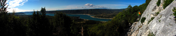 Panorama of Jess and Emily above Lac de Sainte-Croix. (Category:  Travel)