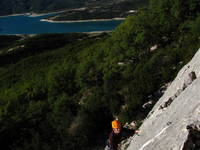 Jess climbing at Les Hauts Vernis. (Category:  Travel)